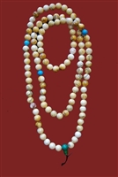 Tibetan Snow Crystal & Turquoise Mala - 108 Beads -7 mm