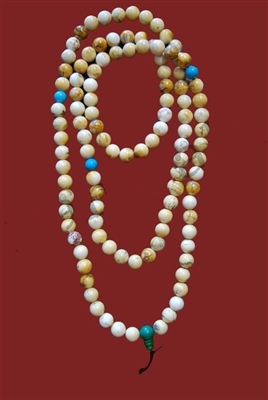 Tibetan Snow Crystal & Turquoise Mala - 108 Beads -7 mm