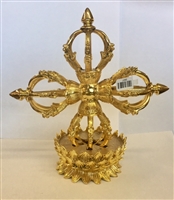 8 Inch Gilded Double Dorje & Stand