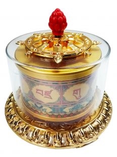 Large Gold Plated Guru Rinpoche Mantra Table Top Prayer Wheel
