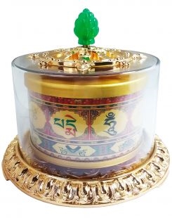 Larger Gold Plated Chenrezig Mantra Table Top Prayer WheelLarger Gold Plated Chenrezig Mantra Table Top Prayer Wheel