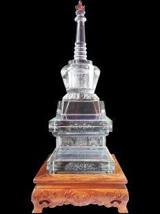 Hand Carved Crystal Stupa With Stand 20 Inches