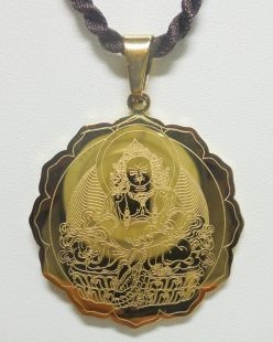 Stainless Steel Yellow Dzambhala with Mantra Pendant