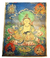 Five Dzambhala  featuring  Yellow Dzambhala Embroidery Thangka Framed