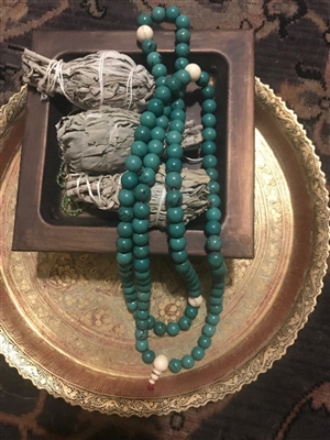 Tibetan Turquoise & Snow Crystal  Mala - 108 Beads 8mm