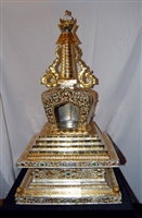 30 inch 24 Carat Gilded & Silver Copper Stupa