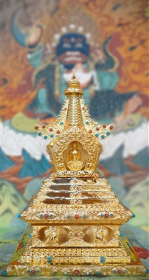 24 Carat Gilded Brass Stupa 8.25 Inches