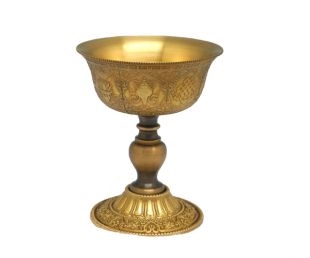 Eight Auspicious Symbols Copper Butter Lamp - 3.75 Inch