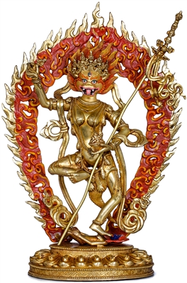 Simhamukha 24 Carat Gilded Copper Statue 15.7 Inch Free Shipping World Wide