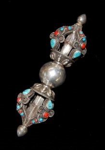 Antique Silver Dorje Gem Studded 7 Inches