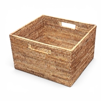 Square Open Storage Basket w/ Cutout Handle - Natural Matte15x14x9'H