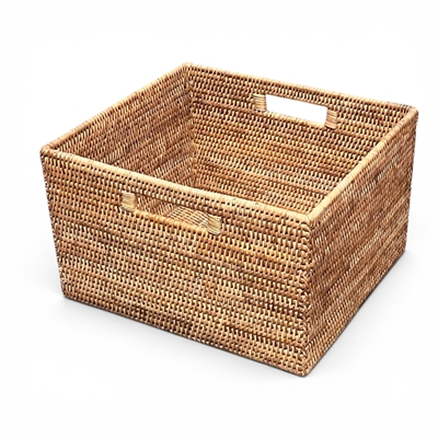 Square Open Storage Basket w/ Cutout Handle - Natural Matte15x14x9'H
