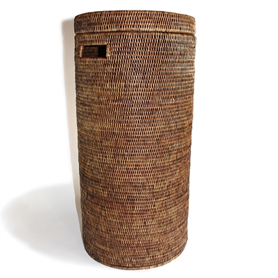 Tall Round Hamper w/ Cut Out Handle on the Side - AB 13.5x28'H