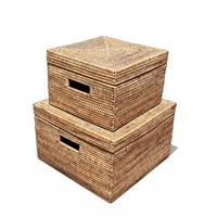 Square Storage Baskets with Cut Out Handle (Set of 2) - Natural Matte Finish12x8/15x10'
