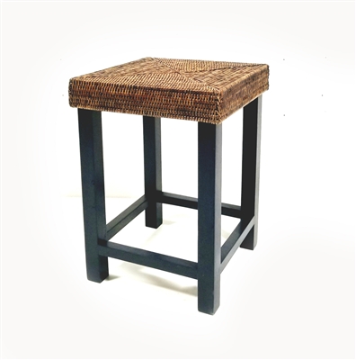 Square Stool w/ Wood Frame 13x13x18' Antique Brown