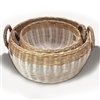S/2 Emma Round Basket Straw Handles White Wash and Natural 16/14x7' / 20/18x8'