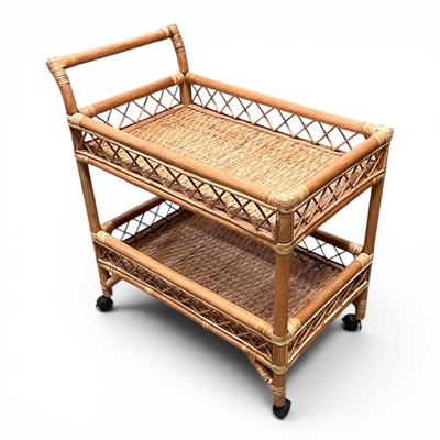 Rattan Bar Cart Natural Matte Finish 30" x 17.5" x 32"H on casters