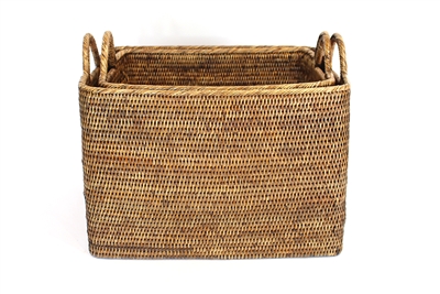 Rectangular Set  of 2 Nested Baskets w/ Loop Handles   - AB 20x15x14(17')'/17x12.5x13(16)'