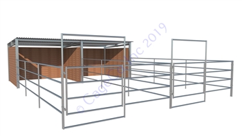 Horse Corral Box Stall 4-Rail 12'W x 36'D 2 Stall