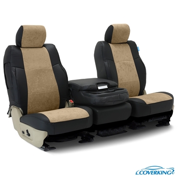 CUSTOM SEAT COVERS (1 ROW) ULTISUEDE BLACK LEATHERETTE W/ CHARCOAL SUEDE INSERTS
