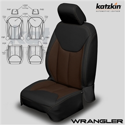 Jeep Wrangler 2 Door Katzkin Leather Seats, 2013, 2014, 2015, 2016, 2017, 2018 (JK body without front seat SRS airbags)