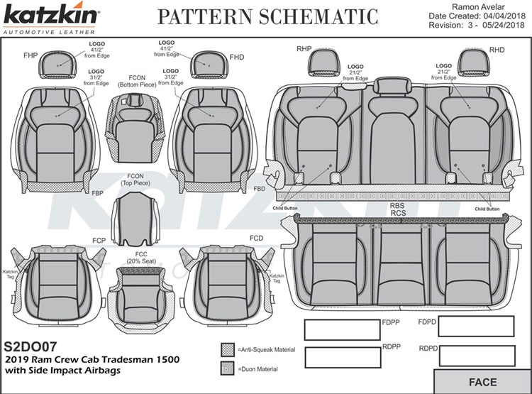Dodge Ram Crew Cab 1500 Katzkin Leather Seats, 2019 (bench or