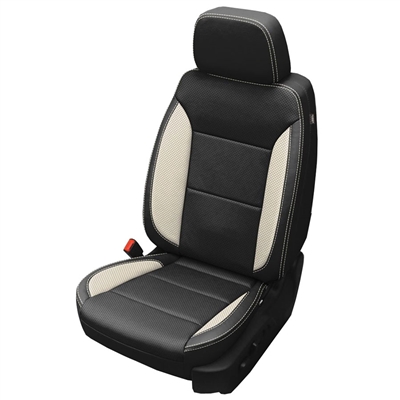 GMC Sierra Crew Cab Katzkin Leather Seats (2 passenger front, with rear armrest and with rear back rest storage, square insert), 2022, 2023, 2024