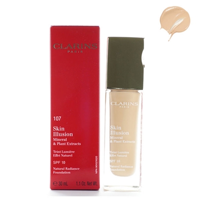Clarins Skin Illusion Mineral Plant Extracts Natural Radiance Foundation SPF10 107 Beige 1.1 oz / 30ml