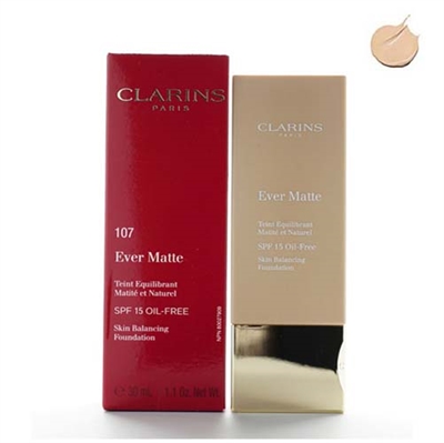 Clarins Ever Matte Skin Balancing Foundation Oil Free SPF15 107 Beige 1.1 oz / 30ml