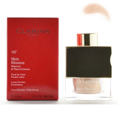 Clarins Skin Illusion Mineral & Plant Extracts Loose Powder Foundation With Brush 107 Beige 0.4 oz / 13g