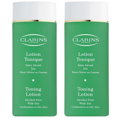 Clarins Toning Lotion With Iris Combination or Oily Skin 200ml / 6.8 oz 2 Pieces Set