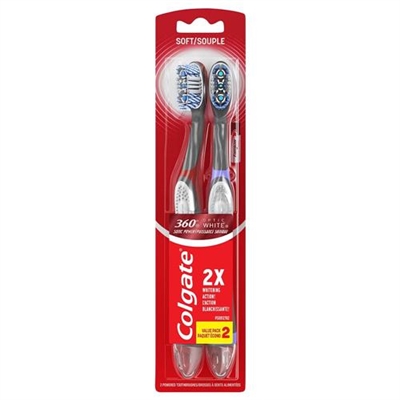 Colgate 360 Optic White Battery Powered Sonic Soft Toothbrush 2 Count