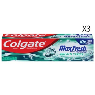 Colgate Max Fresh With Whitening Toothpaste Clean Mint 6oz / 170g 3 Packs
