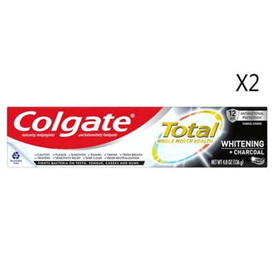 Colgate Total Whitening + Charcoal Toothpaste 4.8oz / 136g 2 Packs