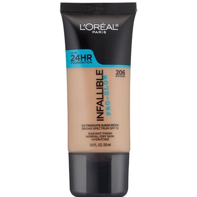 LOreal Infallible Pro Glow Foundation 206 Buff Beige 1oz / 30ml