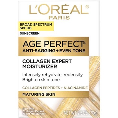 LOreal Age Perfect Anti Sagging + Even Tone Collagen Expert Moisturizer SPF 30 2.5oz / 70g