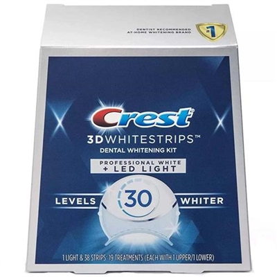 Crest 3D Whitestrips Dental Whitening Kit Professional White + LED Light Level 30  1 Light 38 Strips 19 Treatments