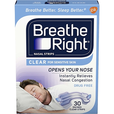 Breathe Right Clear for Sensitive Skin 30 SM/Med Clear Nasal Strips