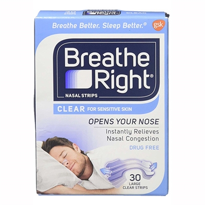 Breathe Right Clear for Sensitive Skin 30 Large Clear Nasal Strips