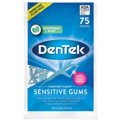 Dentek Sensitive Gums Floss Picks Mouthwash Blast 75 Count