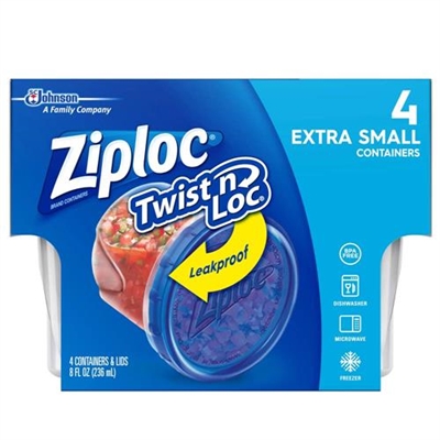 Ziploc Twist N Loc Storage Containers 4 Extra Small Containers 8oz / 236ml