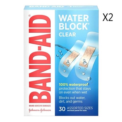 Johnson  Johnson Band Aid Water Block Clear 30 Assorted Sizes 2 Packs