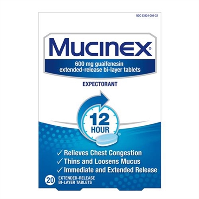 Mucinex 12 Hour Expectorant 20 Extended Release BiLayer Tablets