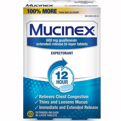Mucinex 12 Hour Expectorant 40 Extended Release BiLayer Tablets