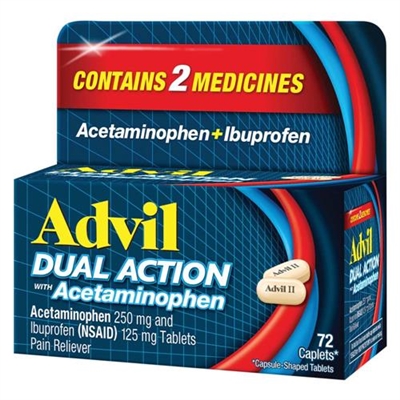 Advil Dual Action With Acetaminophen Pain Reliever 72 Caplets