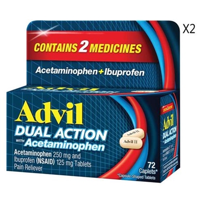 Advil Dual Action With Acetaminophen Pain Reliever 72 Caplets 2 Packs