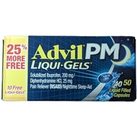 Advil PM Liqui Gels Pain Reliever Nighttime Sleep Aid 50 Liquid Filled Capsules