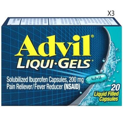 Advil Liqui Gels Pain Reliever Fever Reducer 20 Liquid Filled Capsules 3 Packs