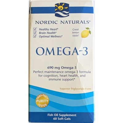 Nordic Naturals Omega 3 Fish Oil Supplement Lemon Flavor 60 Soft Gels
