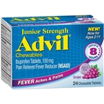 Advil Junior Strength Pain Reliever Fever Reducer 24 Chewable Tablets Grape